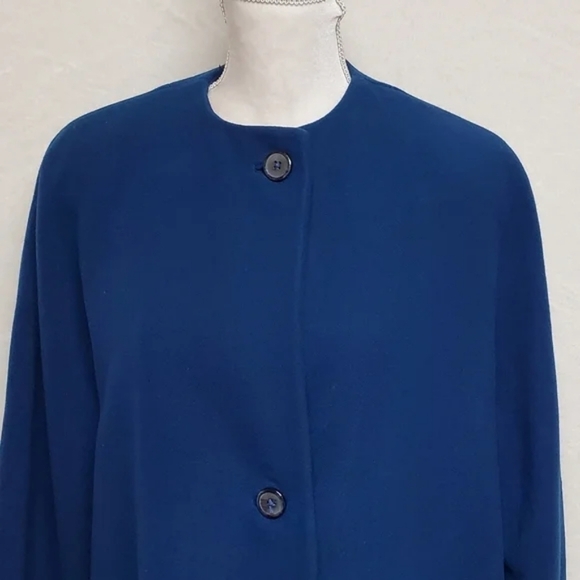 Rare Vintage 1970s Anne Klein Blue Wool Cashmere Pleated Topcoat Swing Coat - Picture 5 of 16